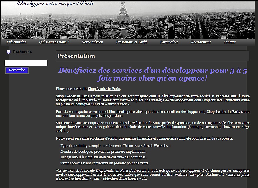 Présentation des services de Shop Leader in Paris